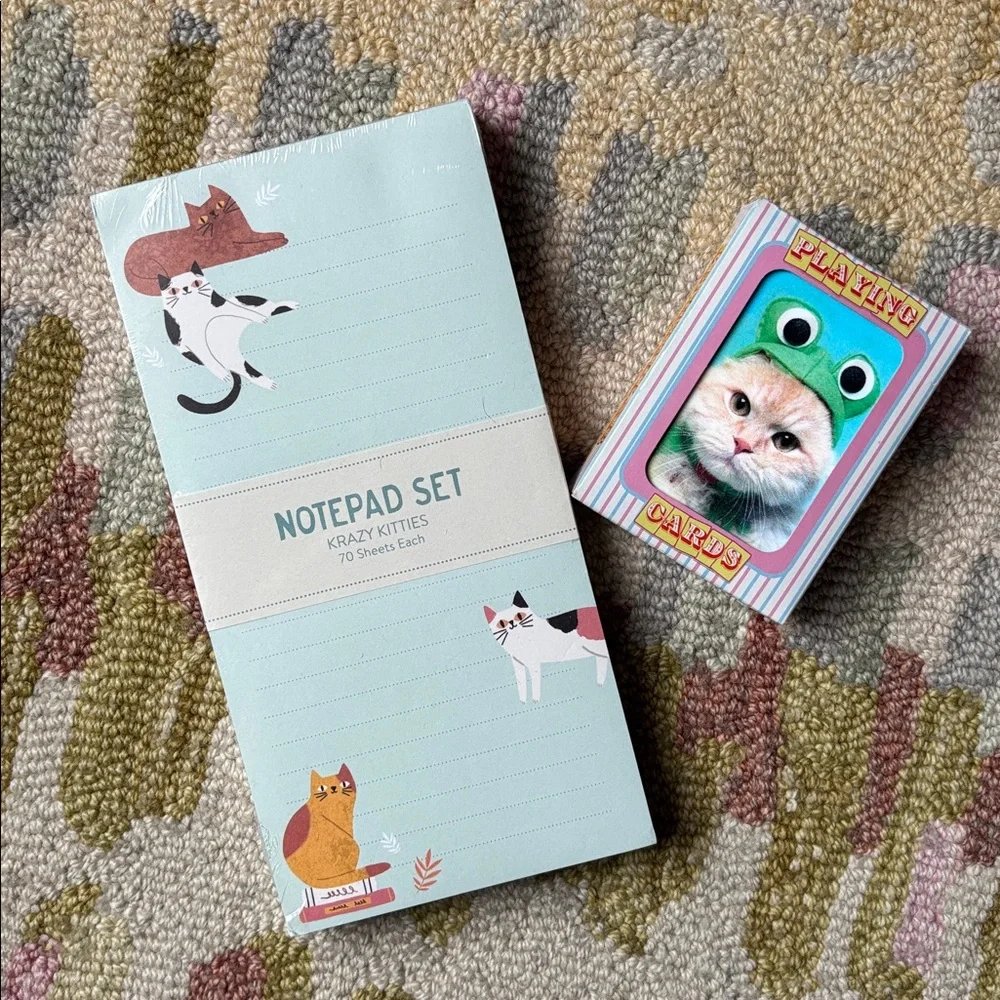 OCS Designs Krazy Kitties Notepad Set NWT 140 lined sheets + 3D Cat Card Deck